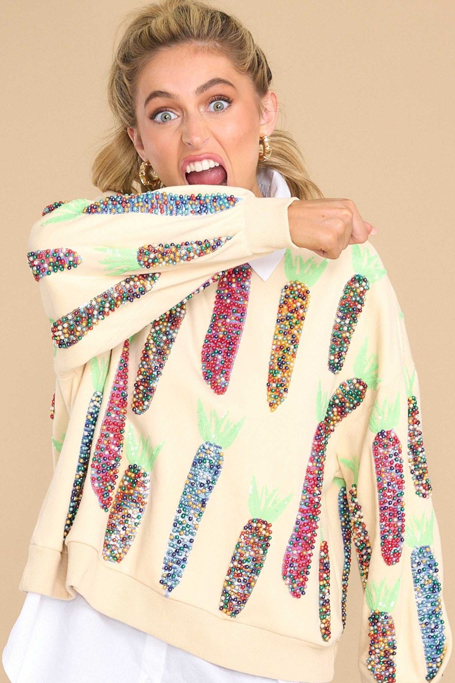Clothing Queen of Sparkles Sweatshirts & Hoodies | Pearl Multi Corn Sweatshirt Ivory