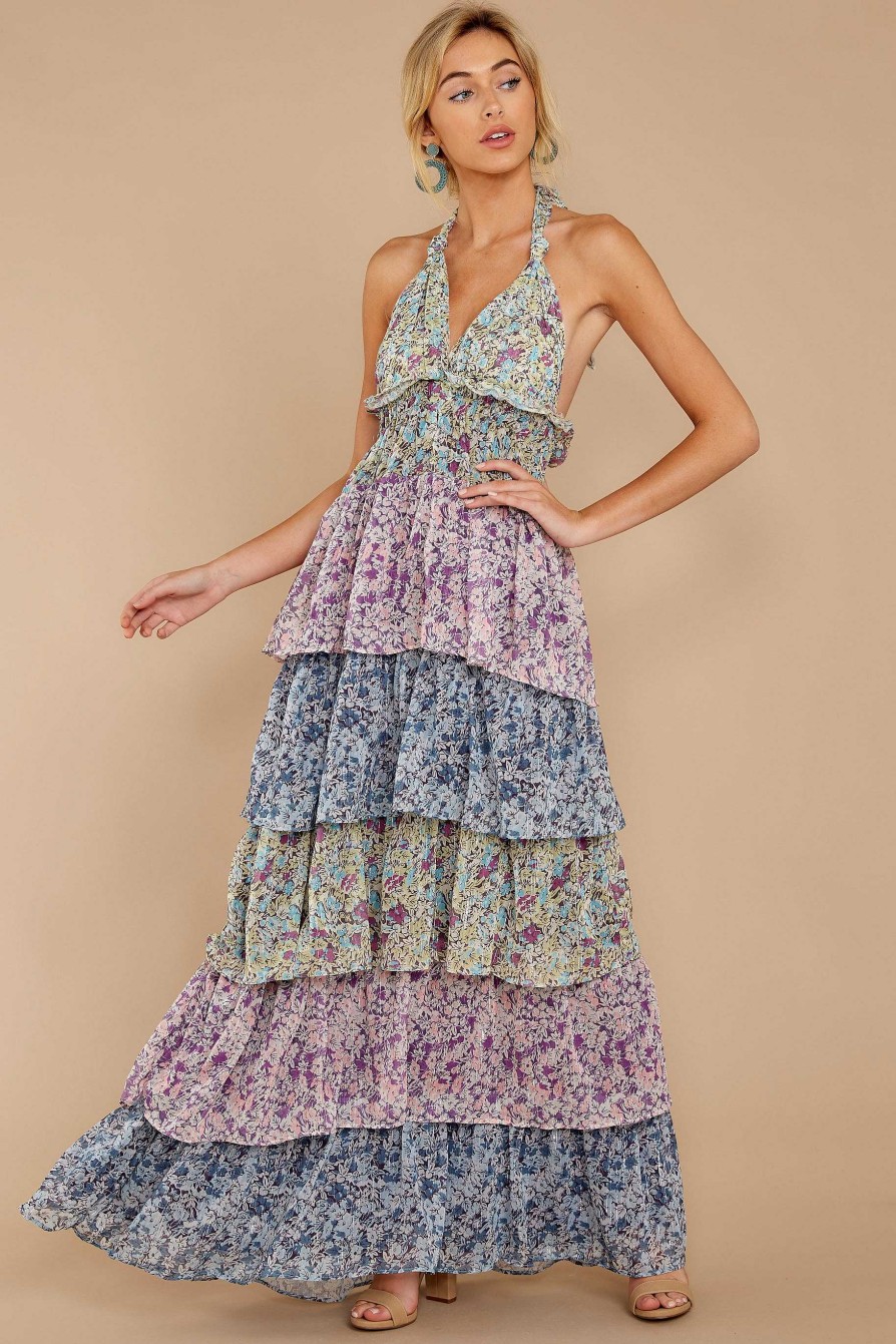 Clothing Luxxel Maxi Dresses | One Vine Day Violet Floral Print Maxi Dress Purple