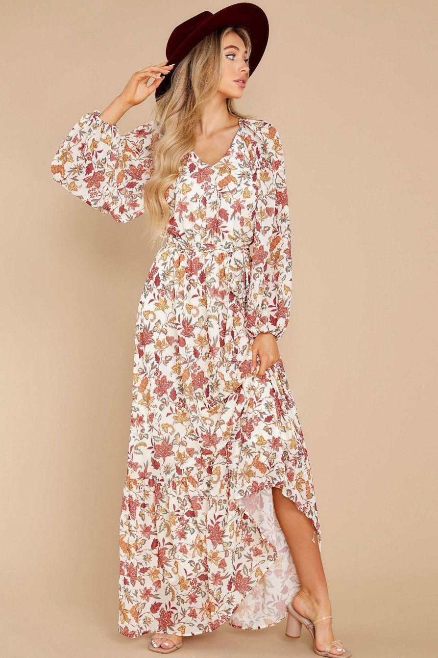 Clothing Aura Maxi Dresses | Favorable Outcome And Burgundy Floral Print Maxi Dress Ivory