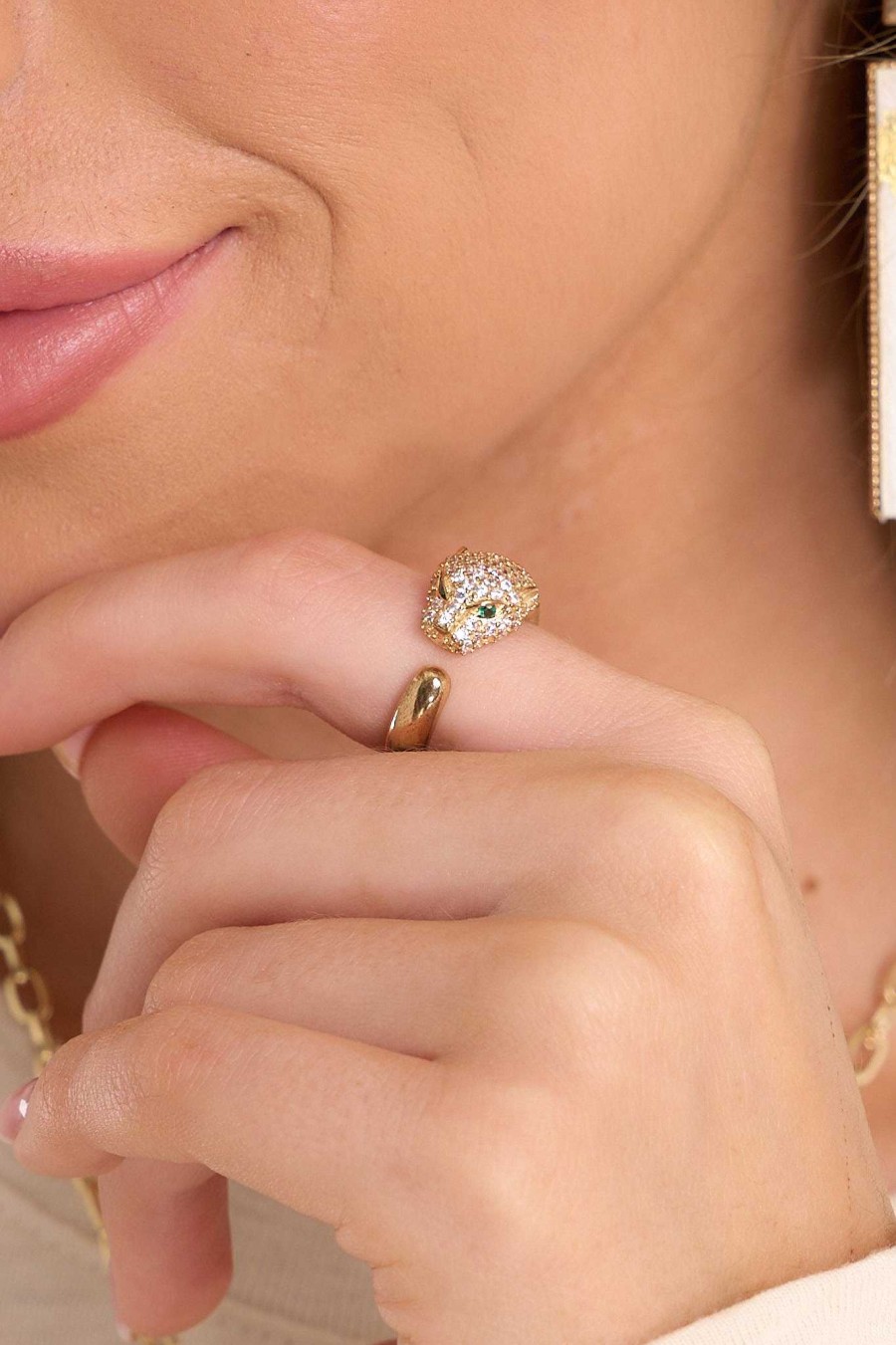 Jewelry Red Dress | Just A Bite Rhinestone Ring Gold