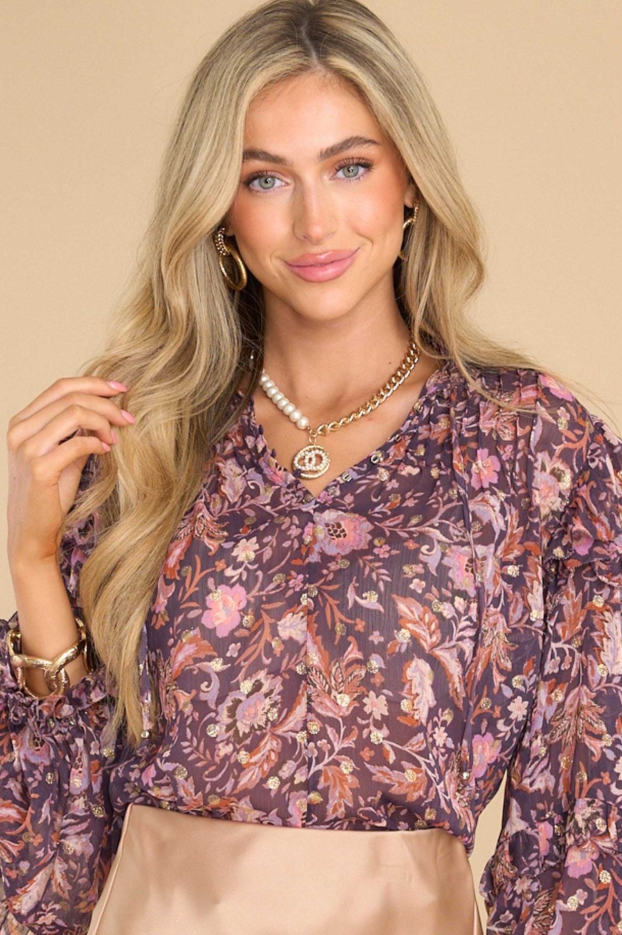 Clothing Red Dress Blouses & Shirts | Make You Wanna Stay Floral Print Top Plum