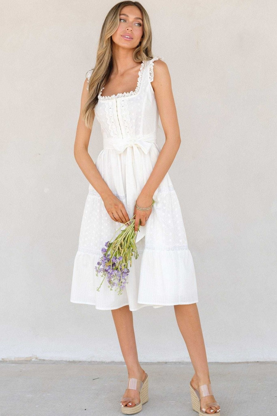 Clothing Aura Midi Dresses | Love Frees Me Eyelet Midi Dress White