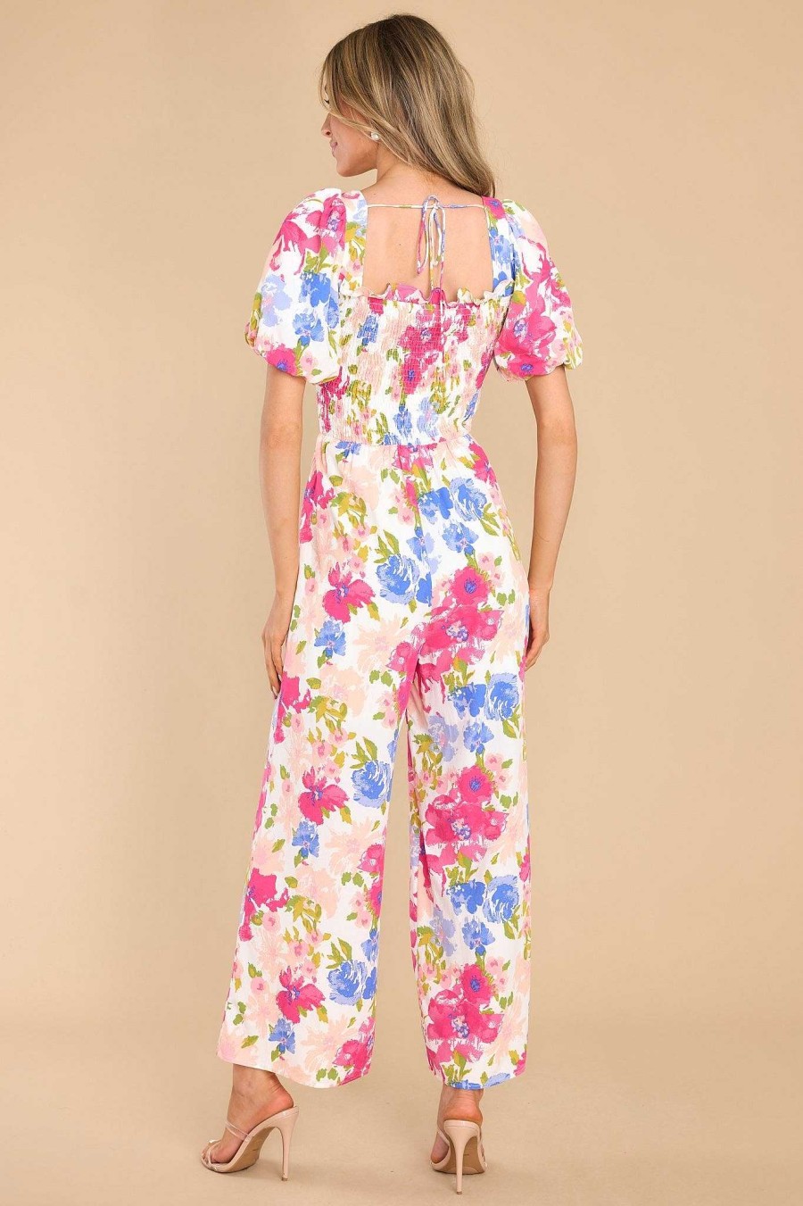 Clothing Red Dress Floral Dresses | Lushly Blooming Multi Floral Print Jumpsuit Pink
