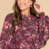 Clothing Aura Casual Tops | Gorgeous Girl Multi Floral Print Top Burgundy