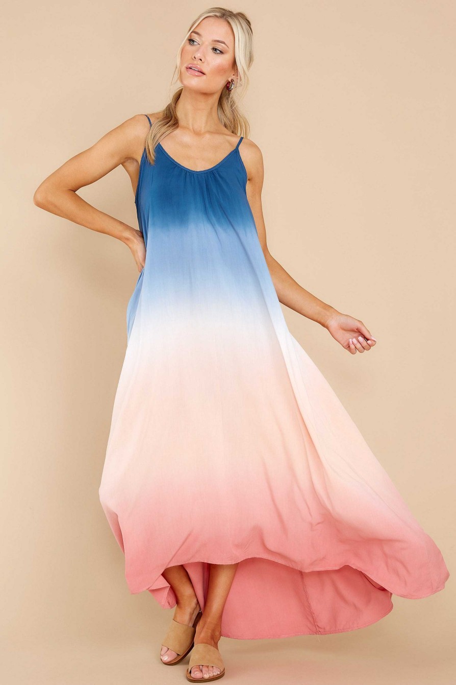 Clothing Red Dress Maxi Dresses | Paradise With You Pink And Blue Multi Ombre Maxi Dress Pinkand Blue