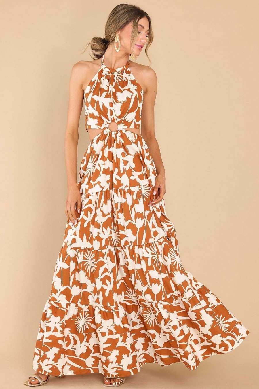 Clothing Red Dress Maxi Dresses | Time To Grow Print Maxi Dress Brown