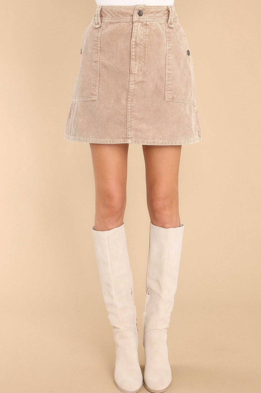 Clothing Red Dress Skirts | Bold Allure Corduroy Skirt Tan