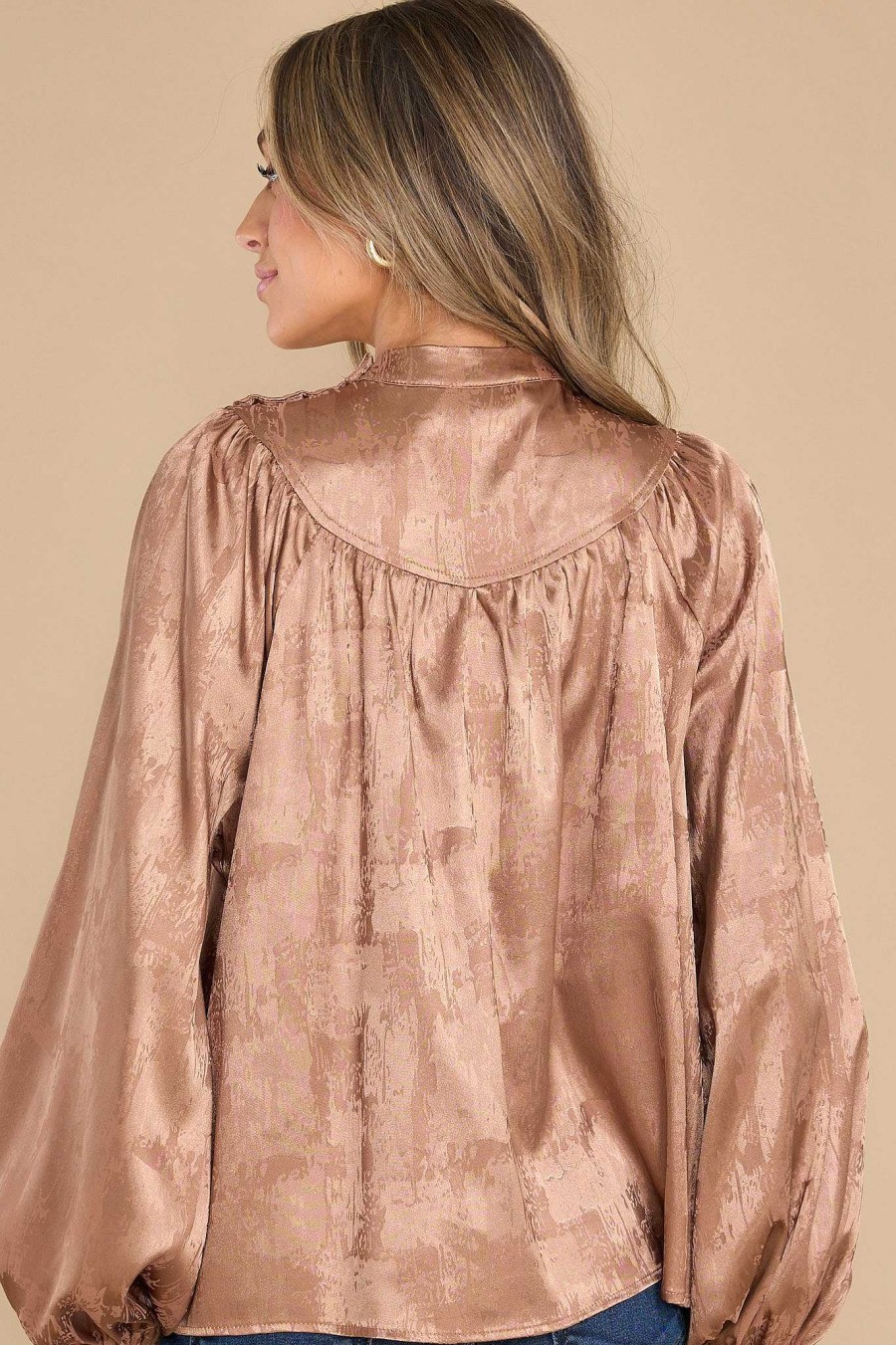 Clothing Aura Blouses & Shirts | Deserving Praise Light Satin Top Mocha