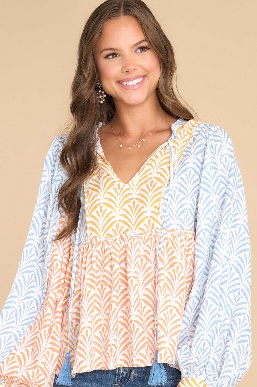 Clothing Aura Blouses & Shirts | Just Stopping By Multi Print Top Spiced Coral
