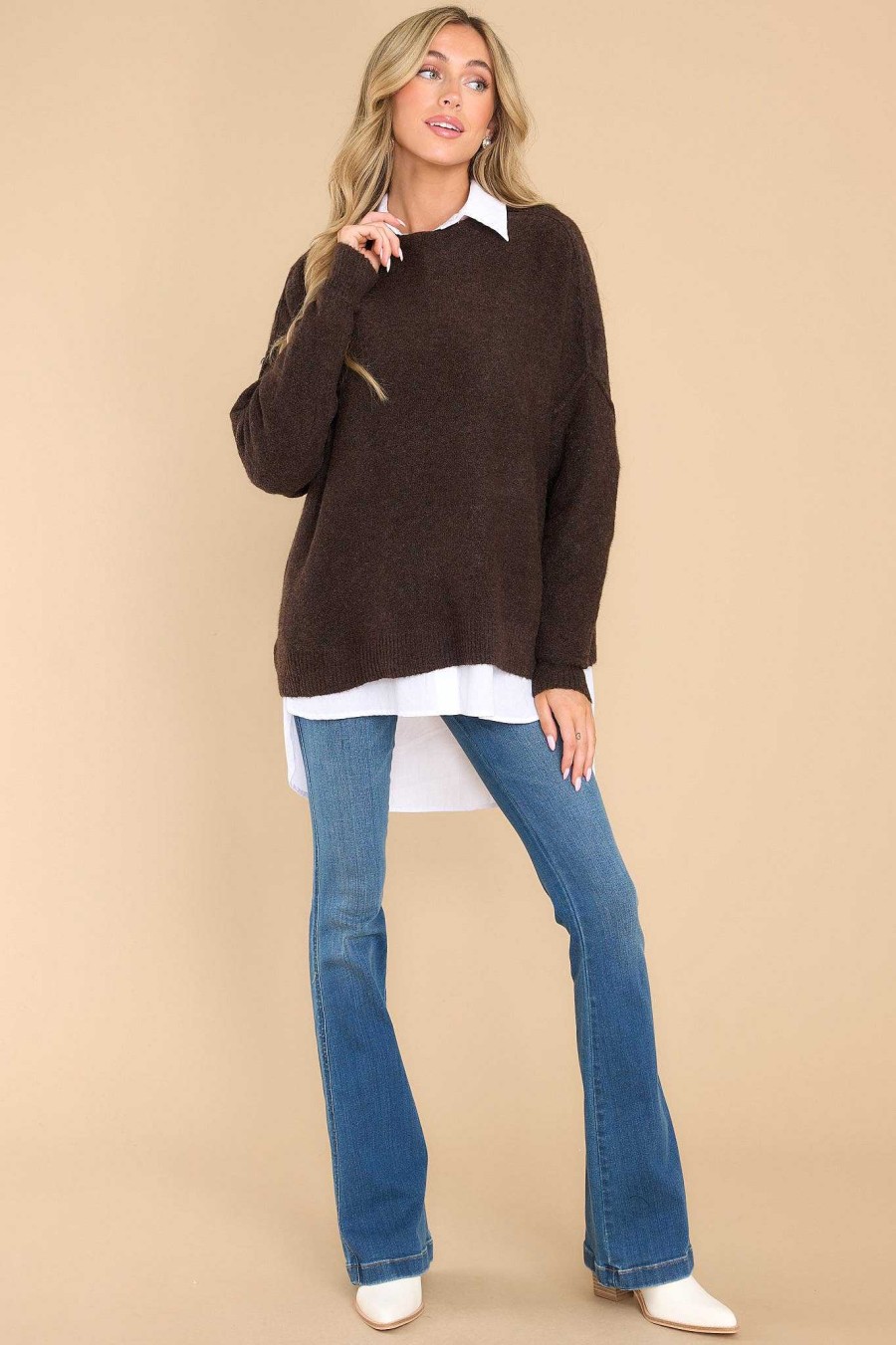 Clothing Red Dress Casual Tops | Full Heart Dark Sweater Brown
