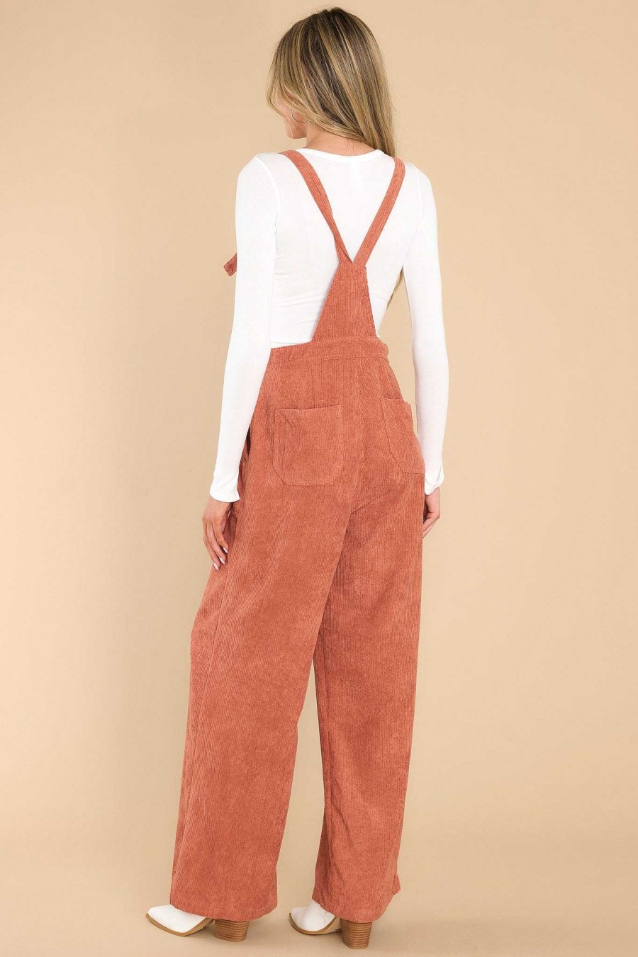 Clothing Red Dress Overalls | Stay Kind Corduroy Overalls Terracotta