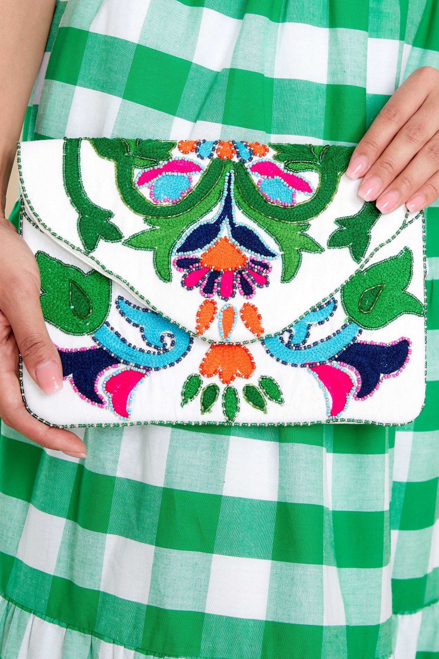 Accessories Red Dress Clutches & Pouches | Picked From The Garden Multi Beaded Clutch White