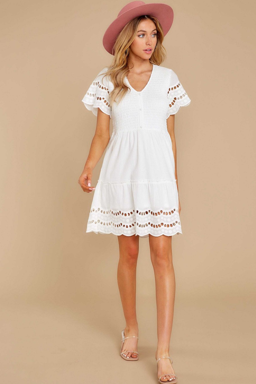 Clothing Aura Mini Dresses | Bet On You Eyelet Dress White