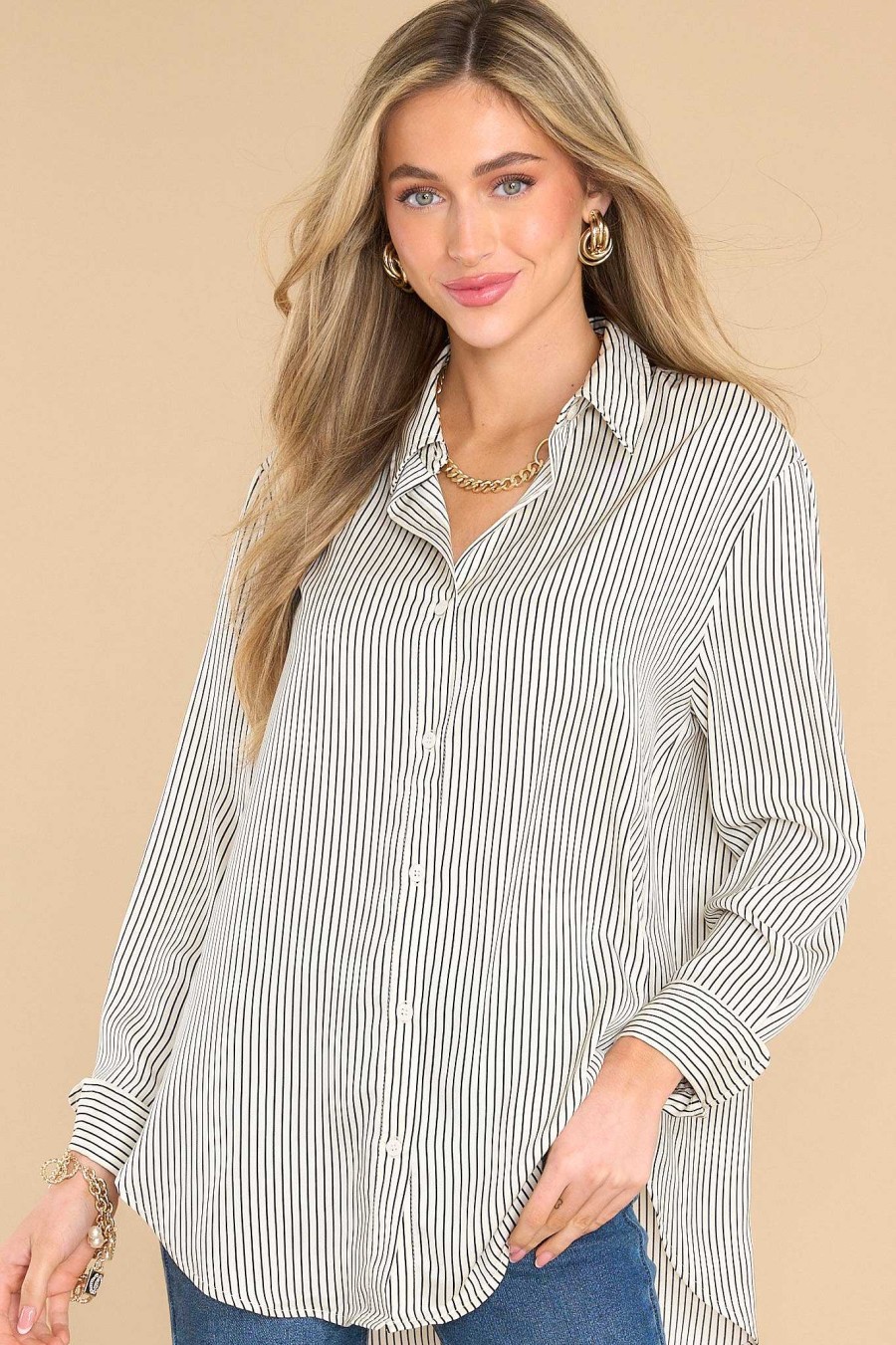 Clothing Red Dress Casual Tops | Coming To My Senses And Black Stripe Top White