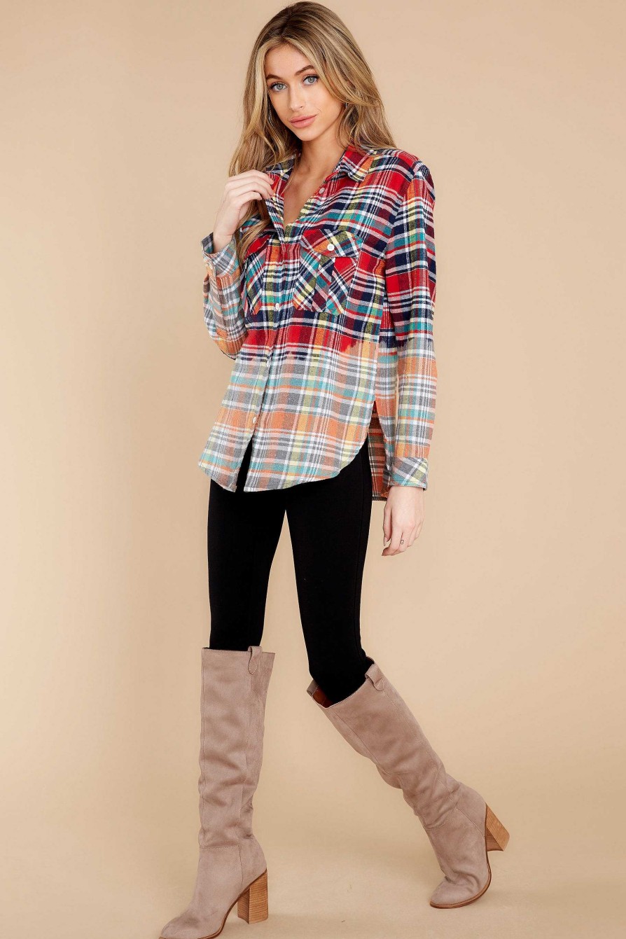 Clothing Red Dress Blouses & Shirts | Frontier Sights Multi Plaid Top Red