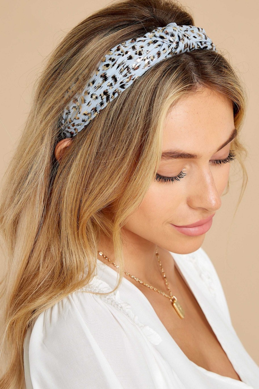 Accessories Red Dress Hair Accessories | Playing Coy Light Leopard Print Headband Blue