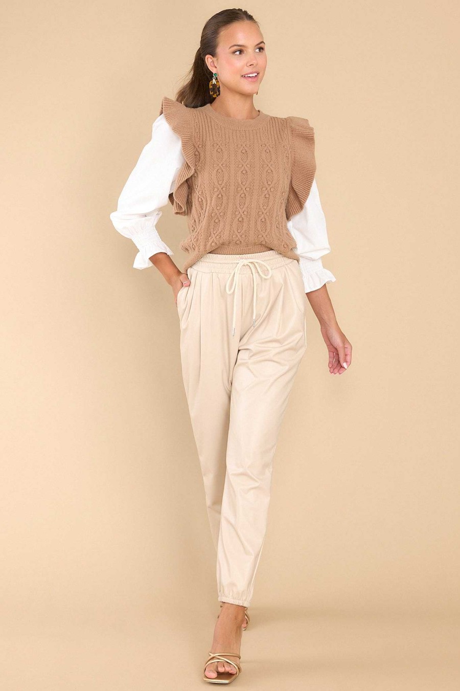 Clothing Red Dress Casual Tops | Elegant Ways Top Tan