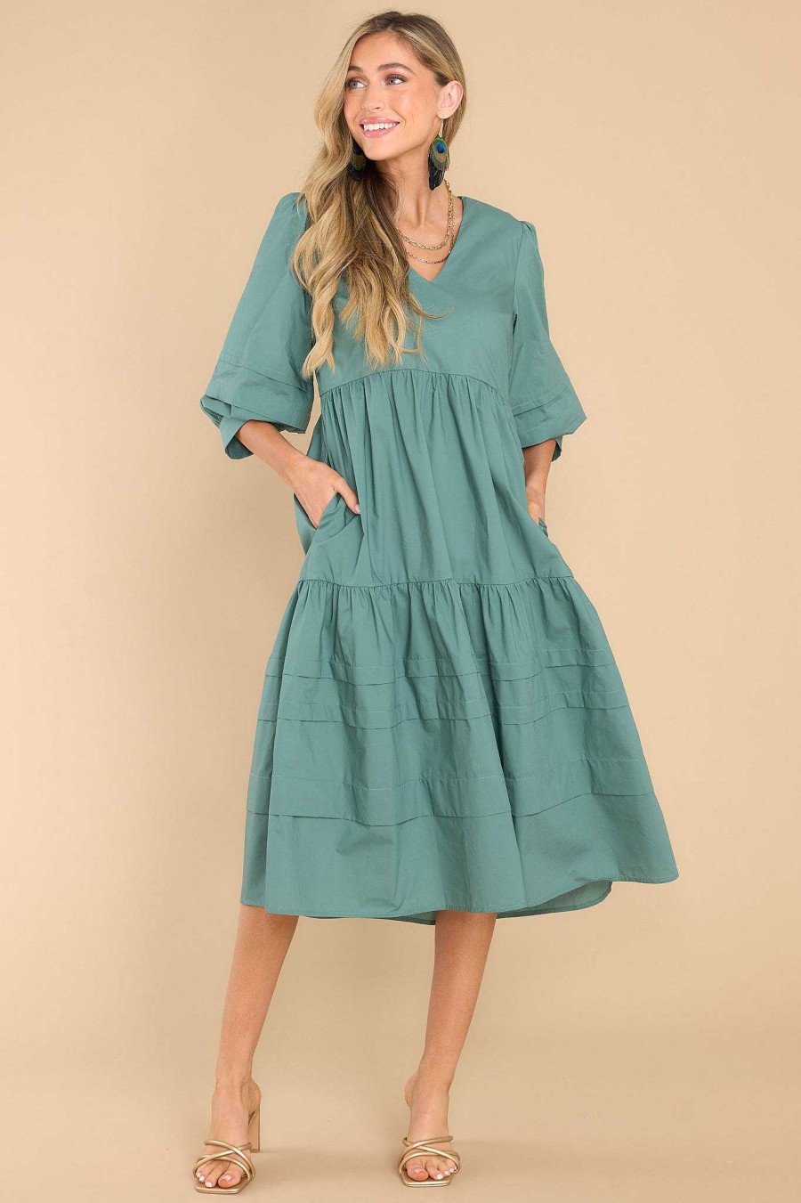 Clothing Aura Midi Dresses | Cozy And Carefree Midi Dress Desert Sage