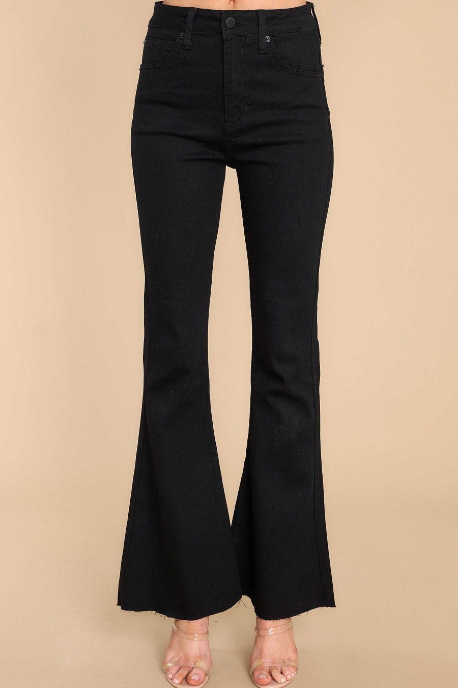 Clothing Just USA Clean Denim | Watch Her Strut Stretch Flare Leg Jeans Black
