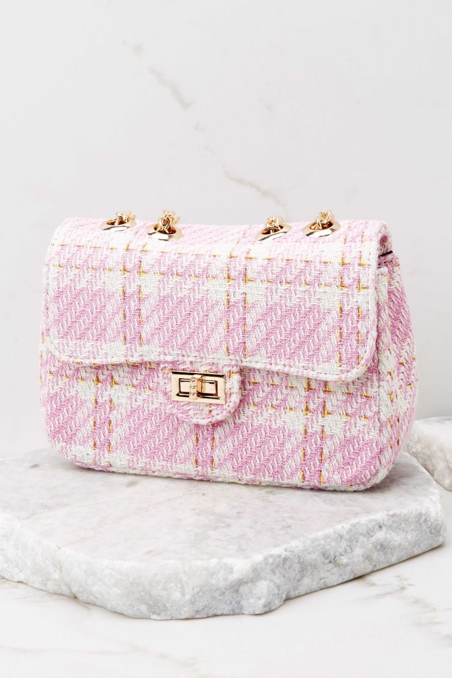 Accessories Red Dress Crossbody Bags | So Divine Tweed Bag Pink