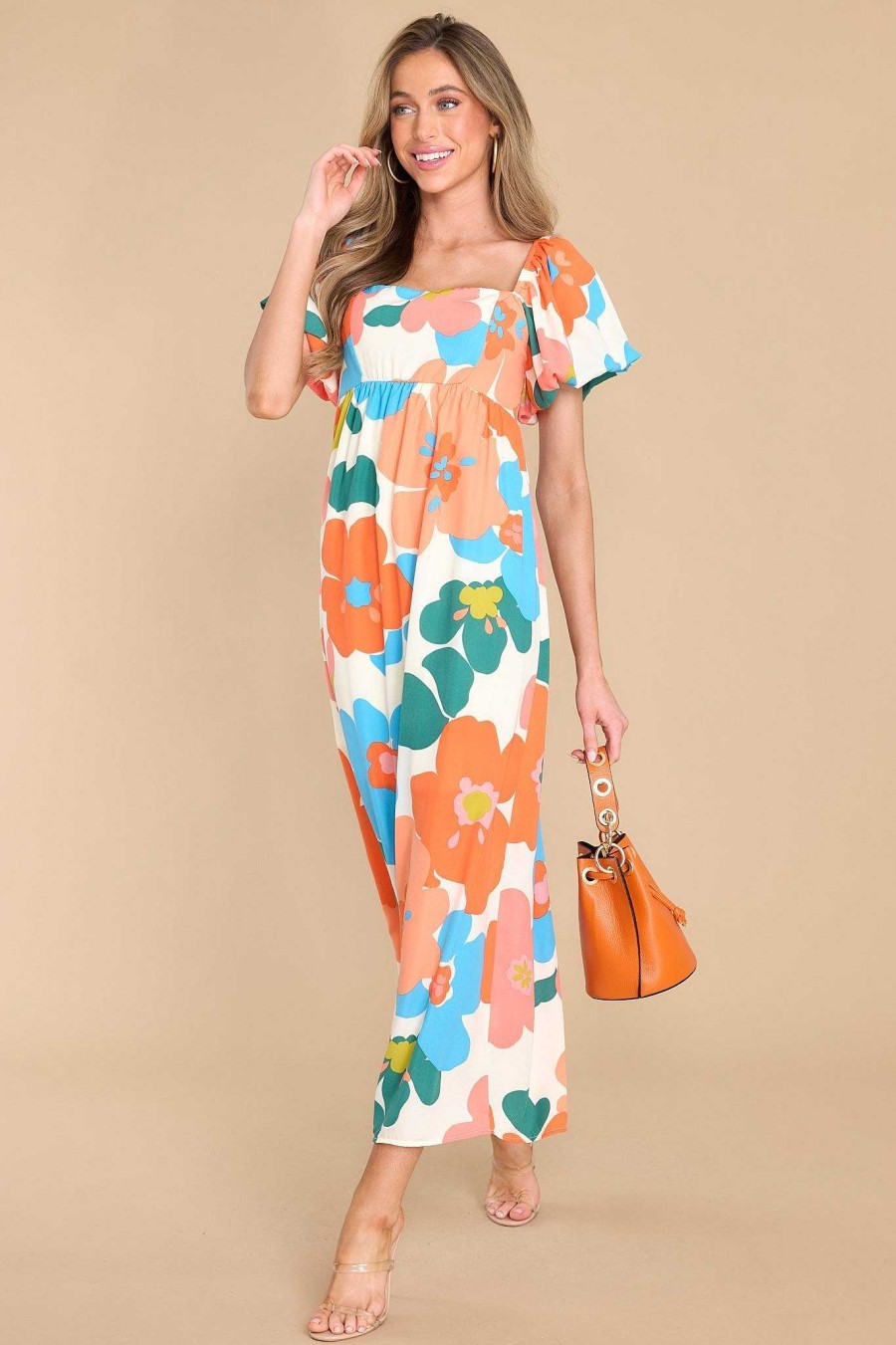 Clothing Red Dress Maxi Dresses | Little Lovely Floral Print Maxi Dress Ivory