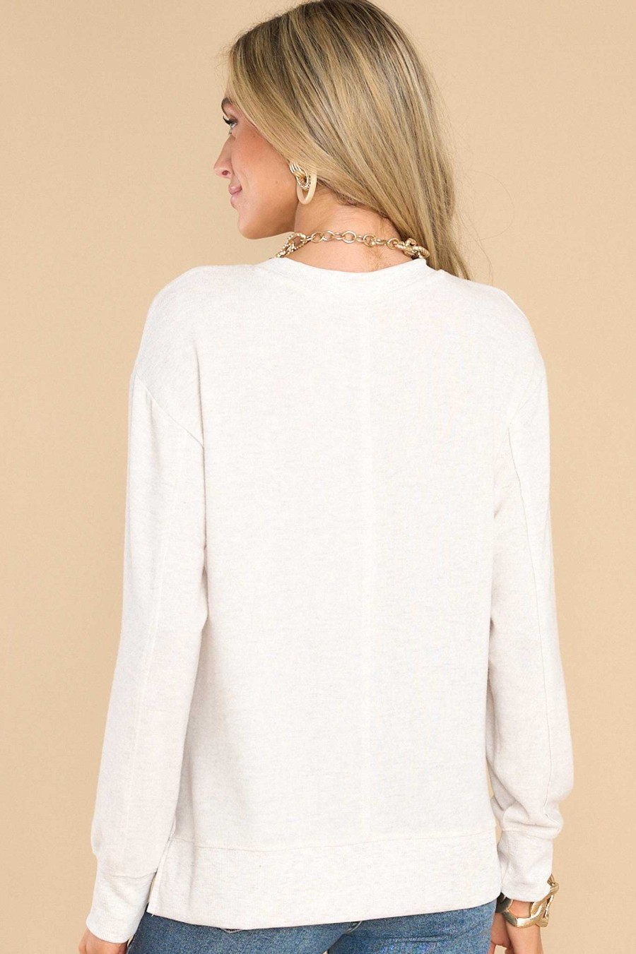 Clothing Z Supply Casual Tops | Wilder Cloud Light V-Neck Long Sleeve Top Oatmeal