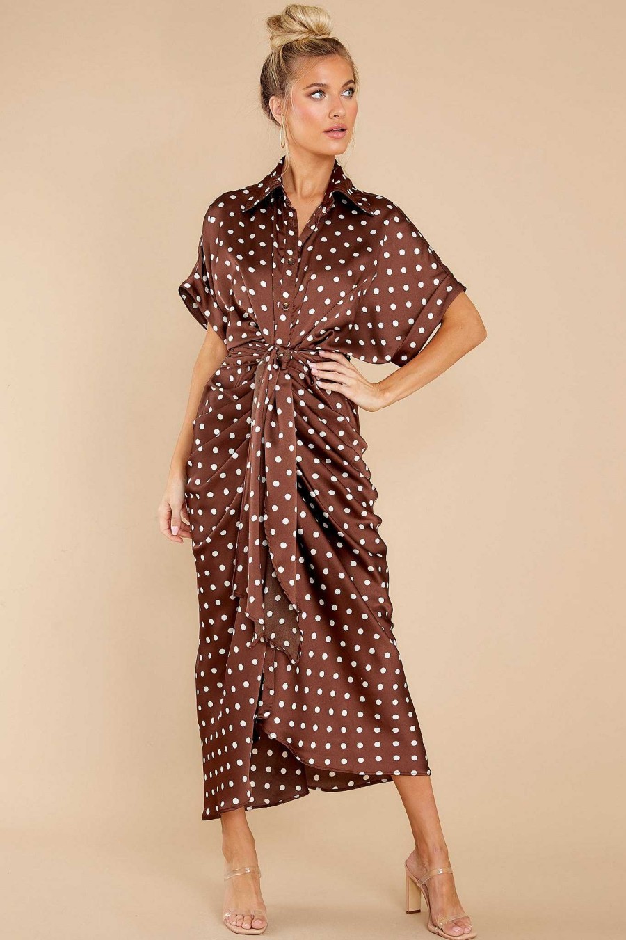 Clothing Red Dress Maxi Dresses | Brunch Date Polka Dot Maxi Dress Mocha