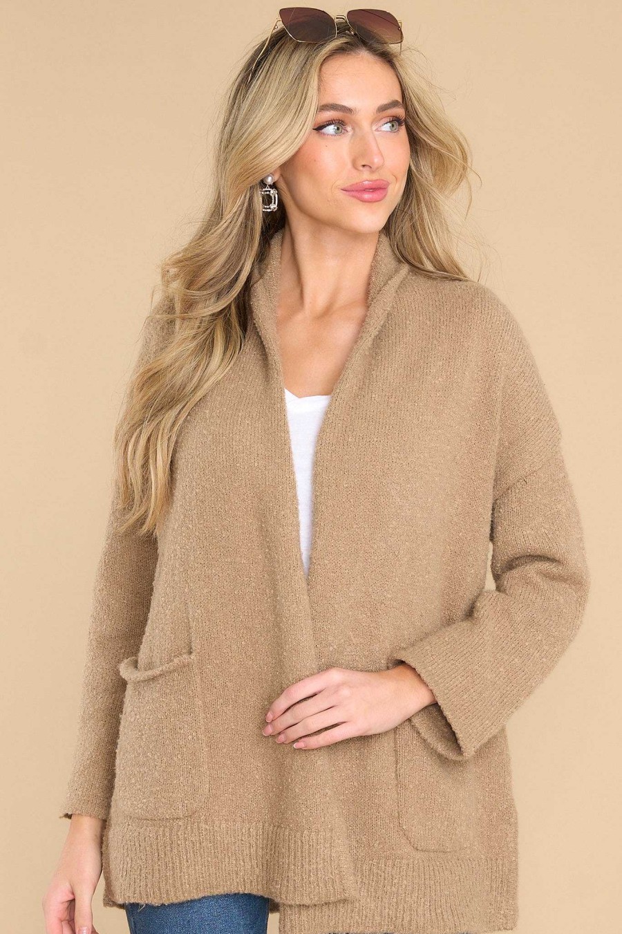 Clothing Red Dress Casual Tops | Do You Mind Cardigan Light Mocha