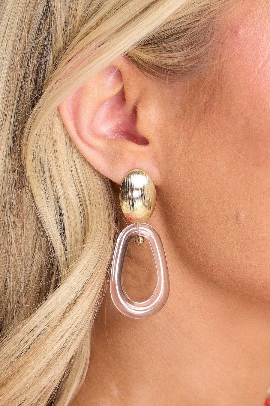 Jewelry Red Dress | Won'T Wait Around Clear Earrings Gold