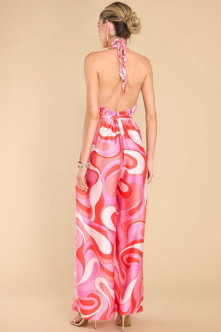 Clothing Red Dress Jumpsuits | Sun And Done Hot Print Jumpsuit Pink