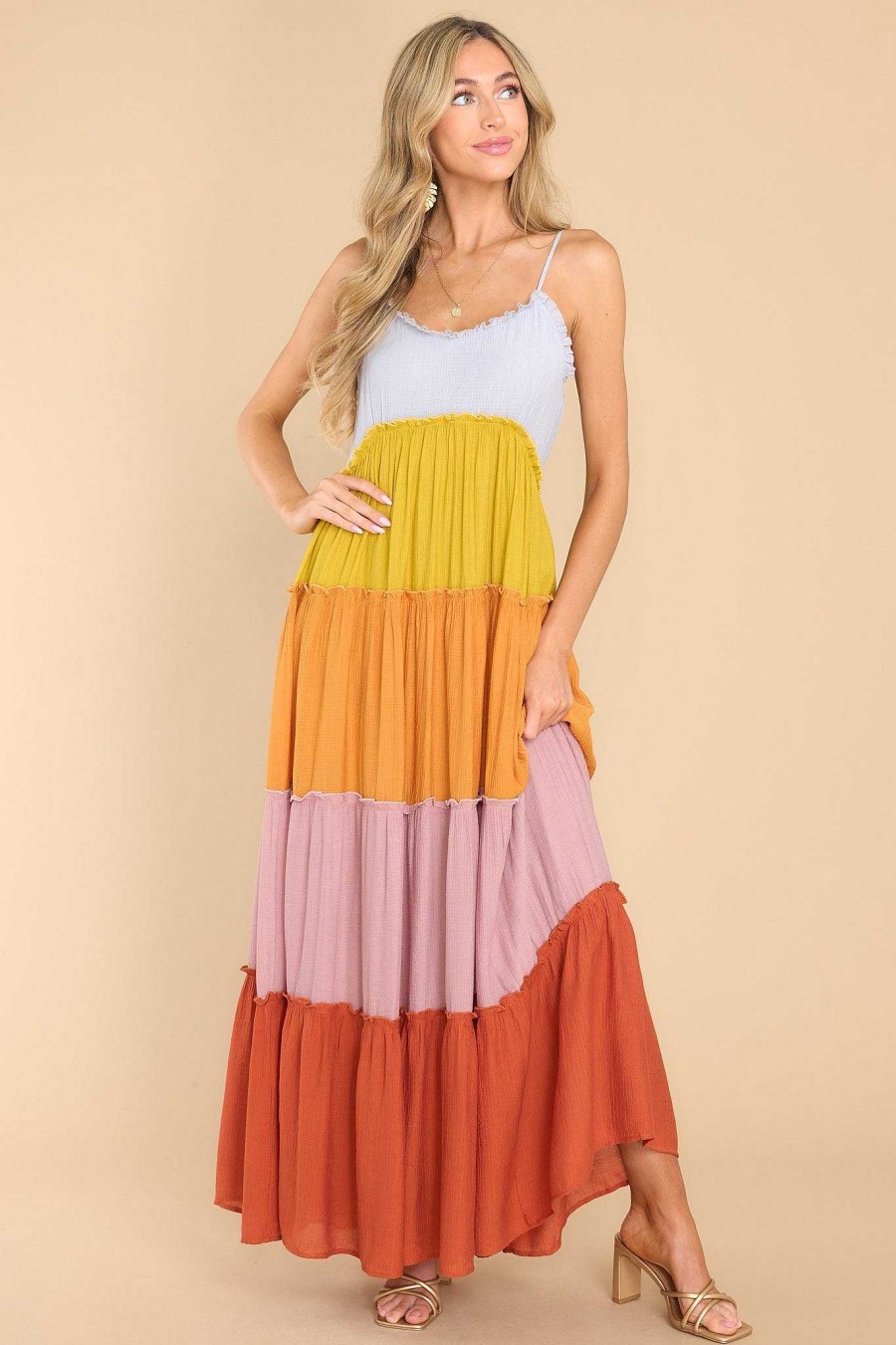 Clothing Red Dress Maxi Dresses | Daisy For You Multi Maxi Dress Rust