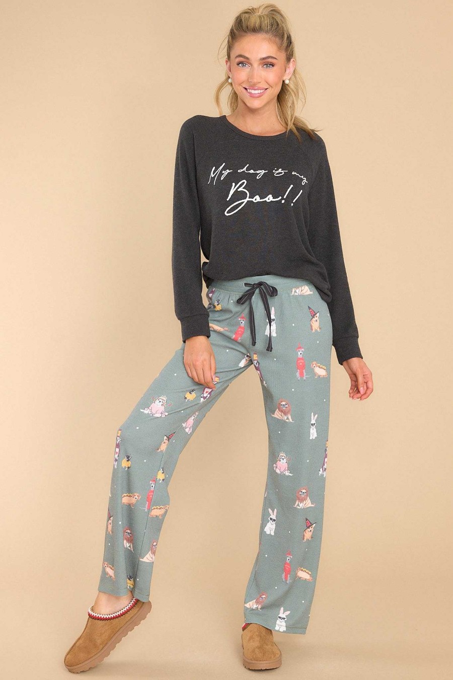 Clothing PJ Salvage Casual Tops | My Dog Is My Boo Slate Long Sleeve Top Black