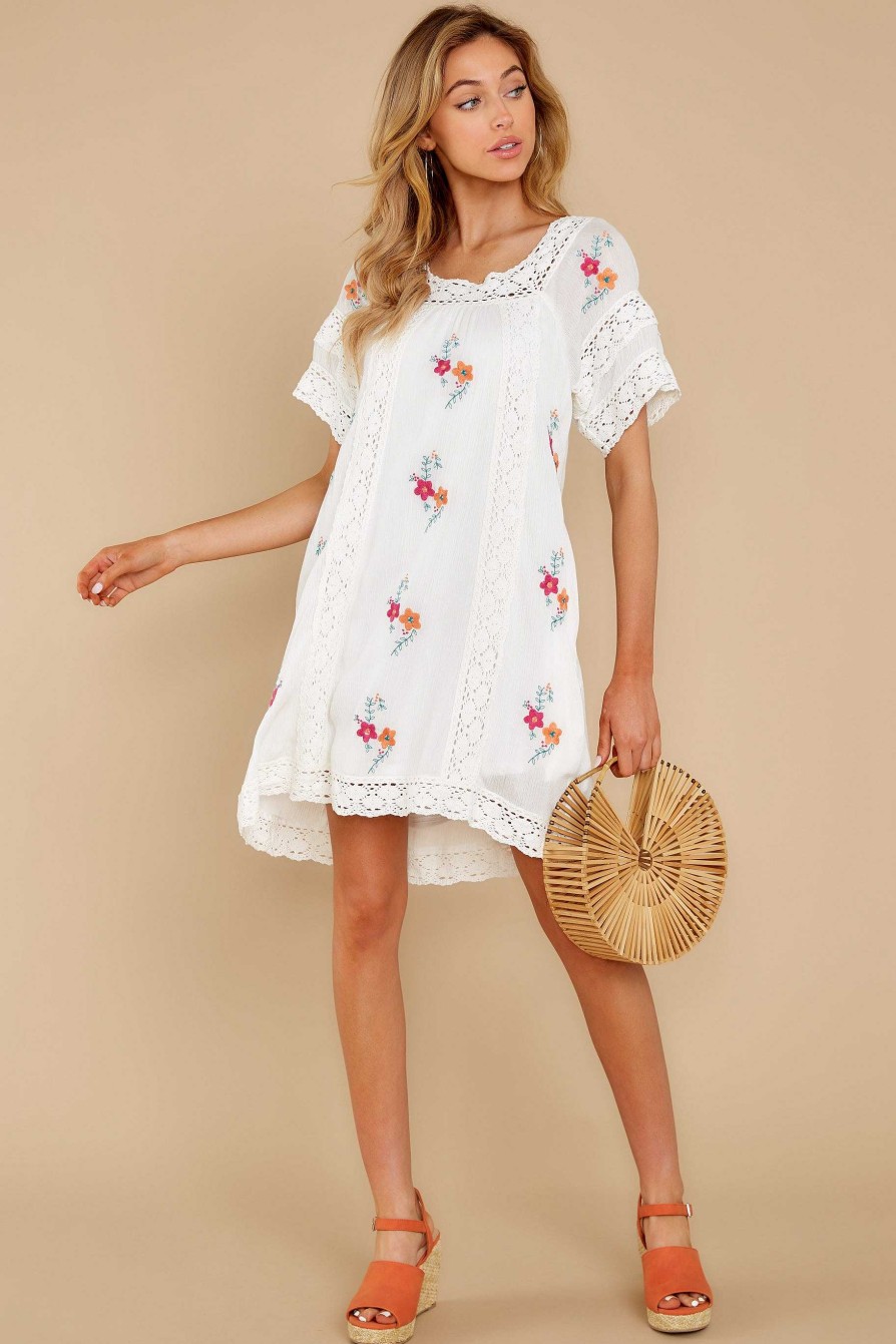 Clothing Aura Mini Dresses | Dreaming In Florals Embroidered Dress White