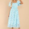 Clothing Aura Midi Dresses | Grow Freely Blue Floral Print Midi Dress Light Blue