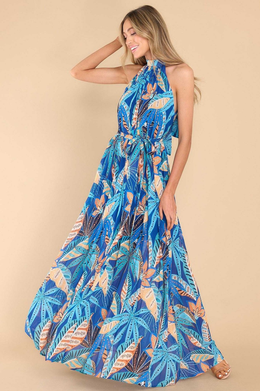 Clothing Red Dress Maxi Dresses | Romantic Rendezvous Multi Print Maxi Dress Blue