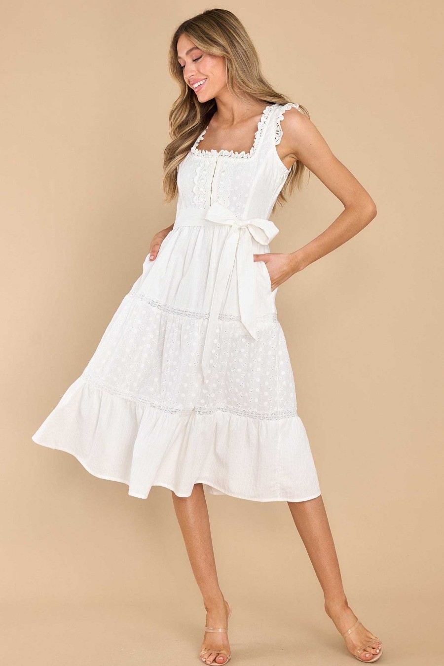 Clothing Aura Midi Dresses | Love Frees Me Eyelet Midi Dress White