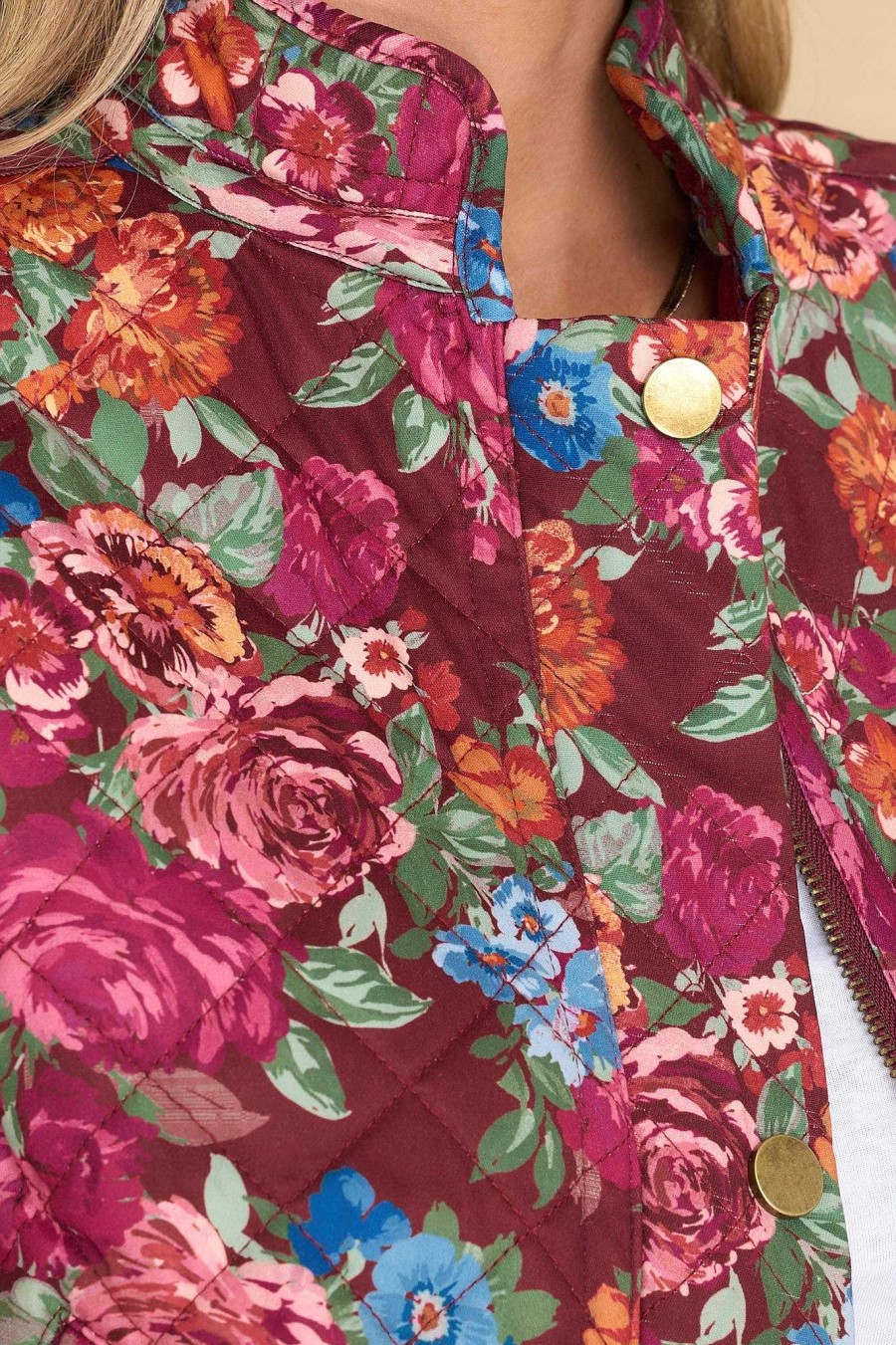Clothing Aura Two Piece Sets | Blooming Hope Multi Floral Print Jacket Cranberry