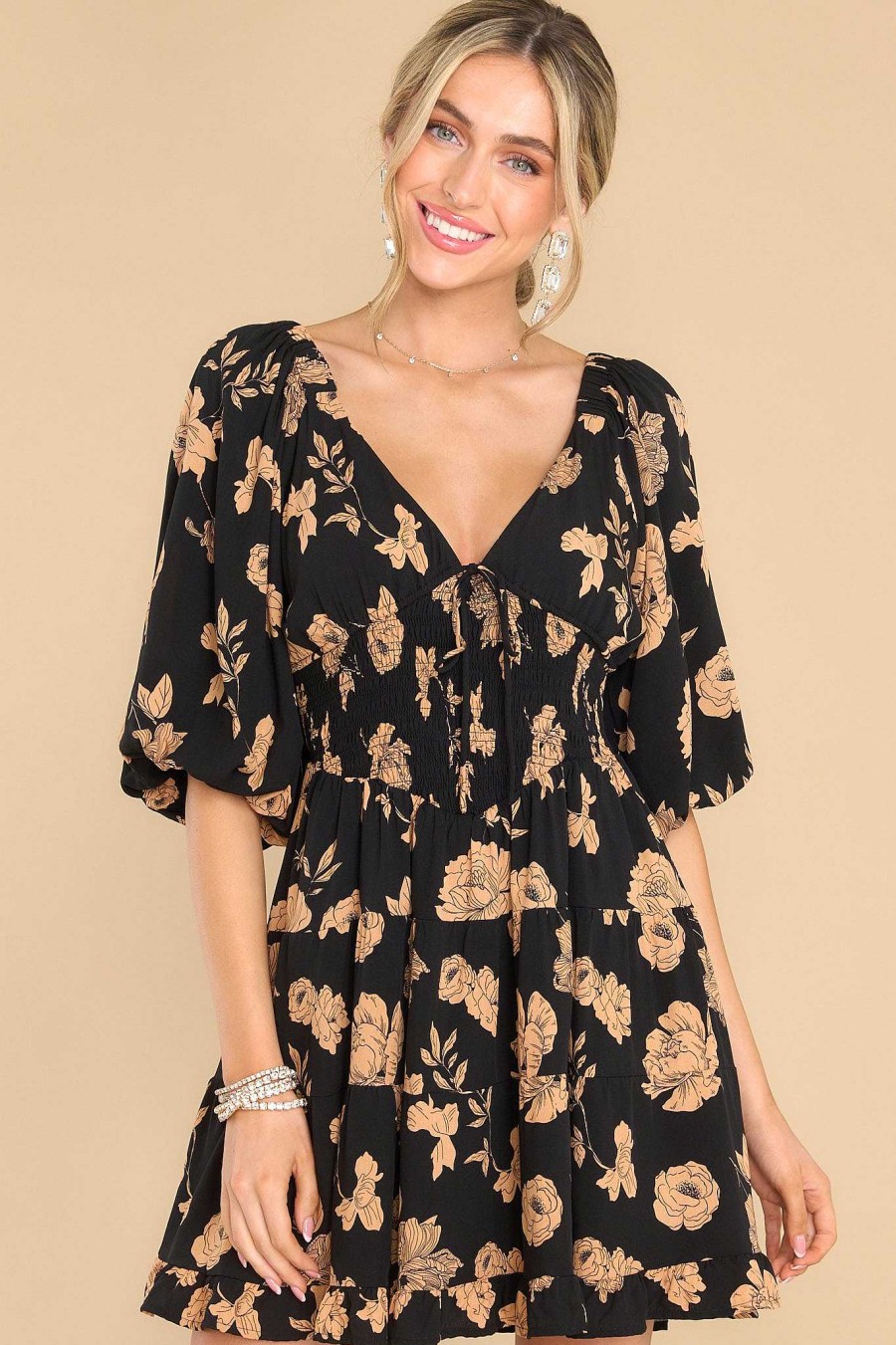 Clothing Red Dress Mini Dresses | Let It Happen Floral Dress Black