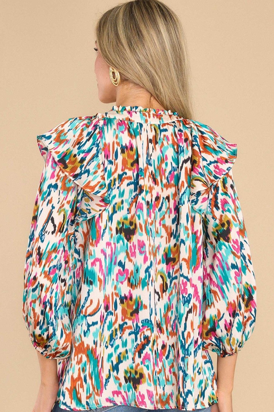 Clothing Red Dress Blouses & Shirts | Upscale Charm Multi Print Top Ivory