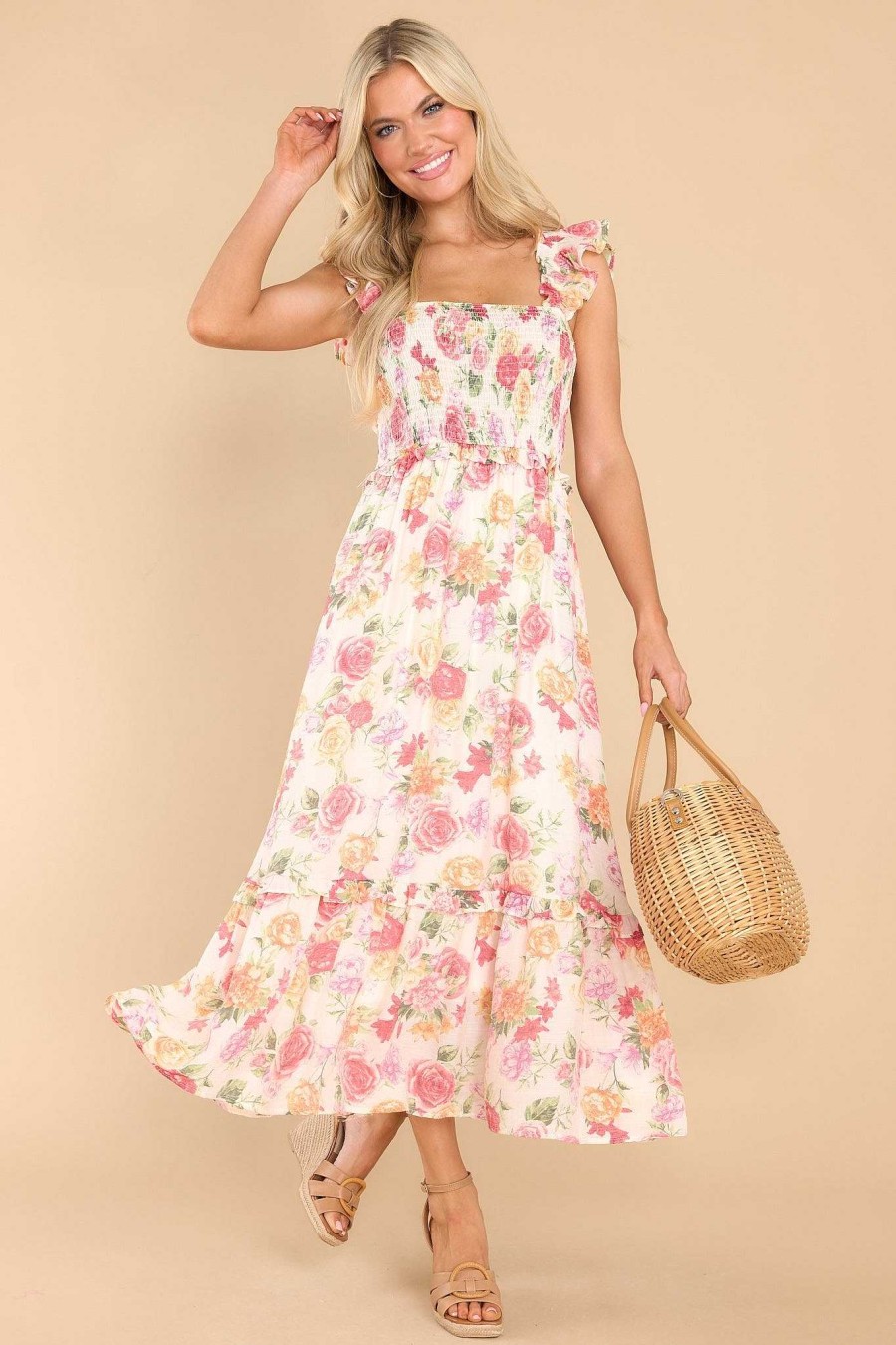 Clothing Red Dress Maxi Dresses | Give It A Go Floral Print Maxi Dress Ivory