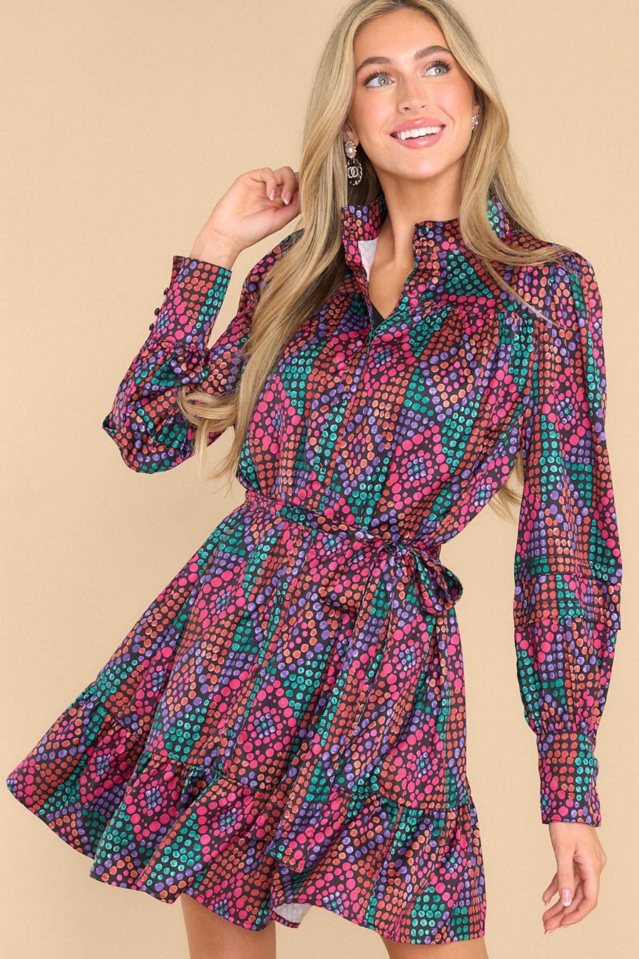 Clothing Red Dress Mini Dresses | Just One Of Me Multi Print Dress Black