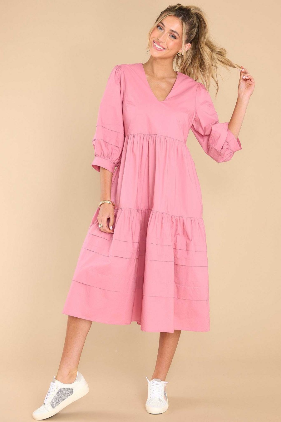 Clothing Aura Midi Dresses | Cozy And Carefree Elegance Midi Dress Rose