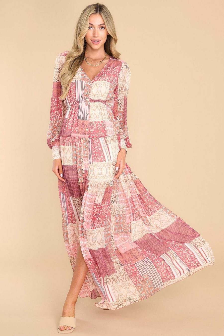 Clothing Red Dress Maxi Dresses | Be An Example Patchwork Print Maxi Dress Ruby