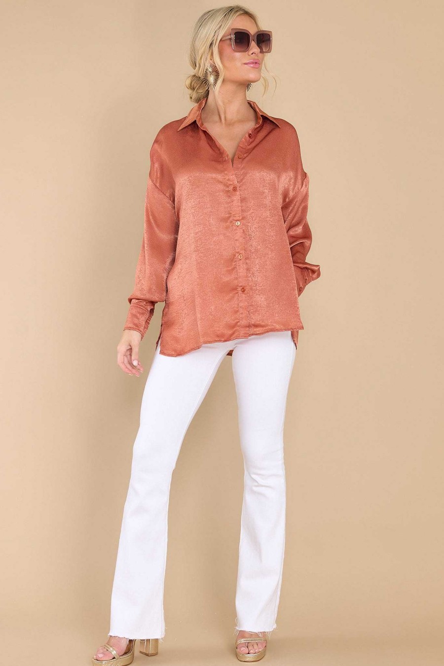 Clothing Aura Blouses & Shirts | Read All About It Top Terracotta