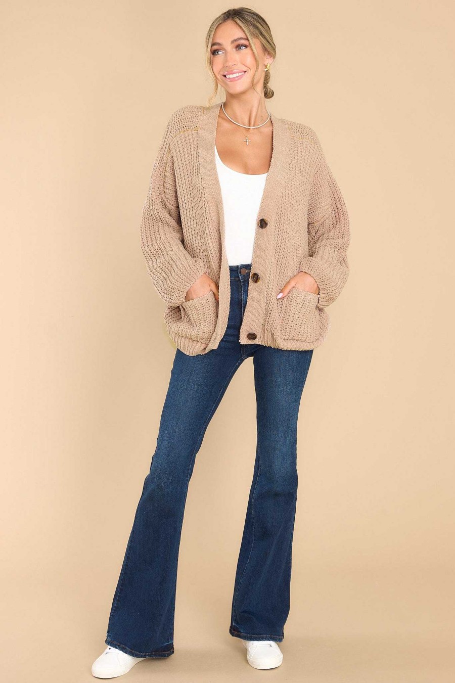 Clothing Red Dress Casual Tops | Cozying Up Cardigan Taupe