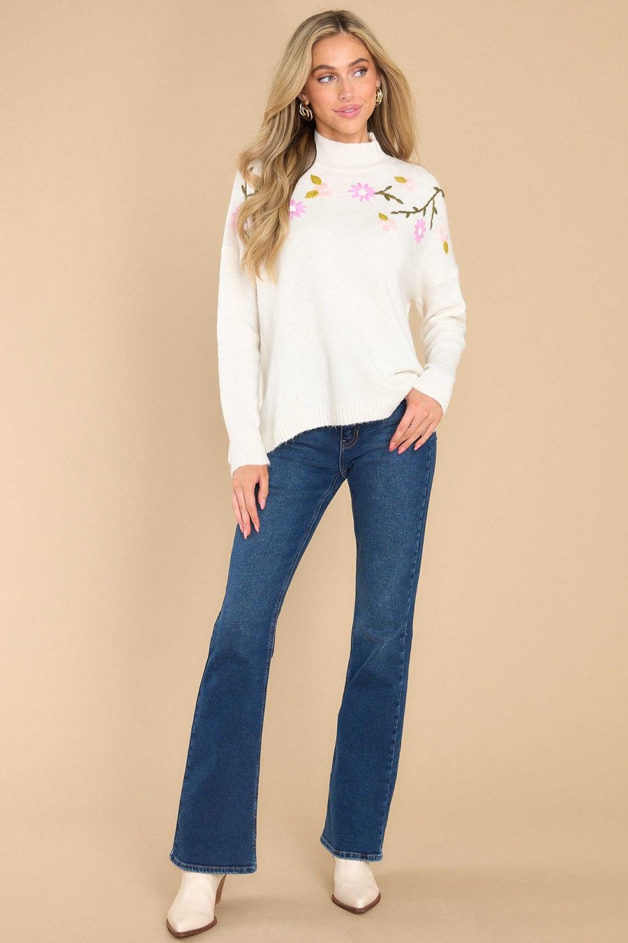 Clothing Red Dress Casual Tops | I Remember Floral Print Sweater Ivory