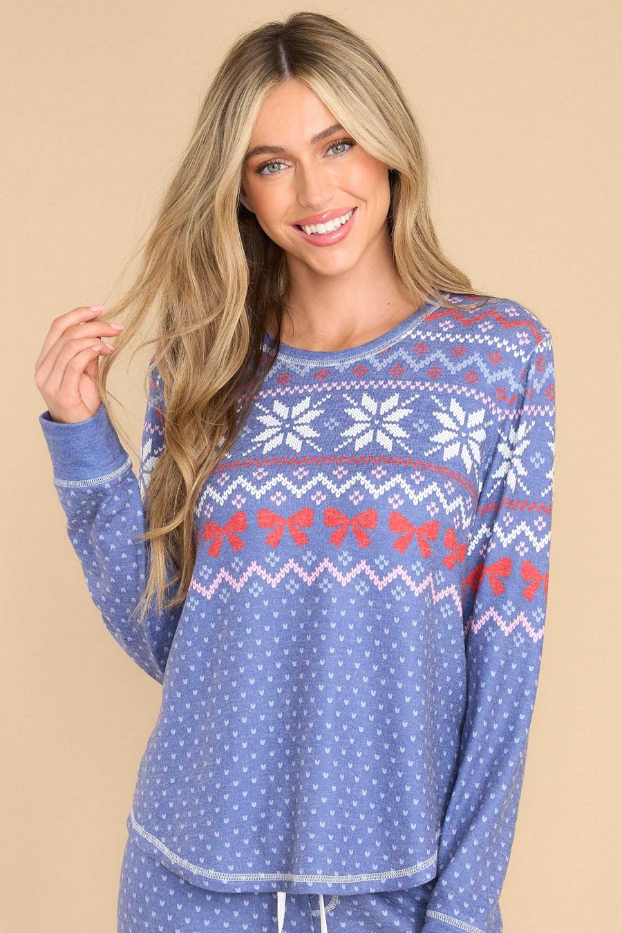 Clothing PJ Salvage Matching Sets | Cozy Vibes Pj Top Dusty Blue