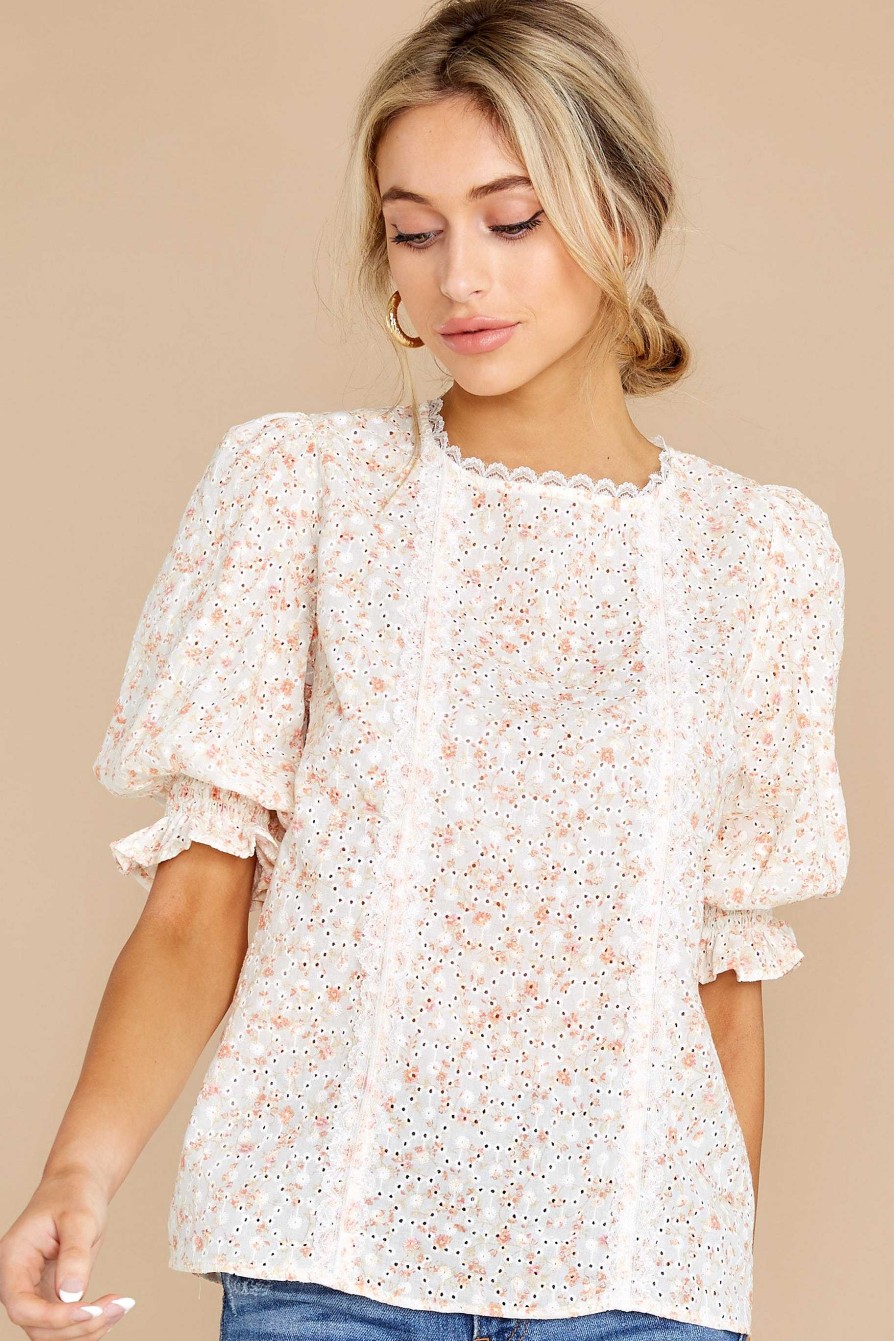 Clothing Aura Blouses & Shirts | Spring Up Daisy And Orange Floral Top Ivory