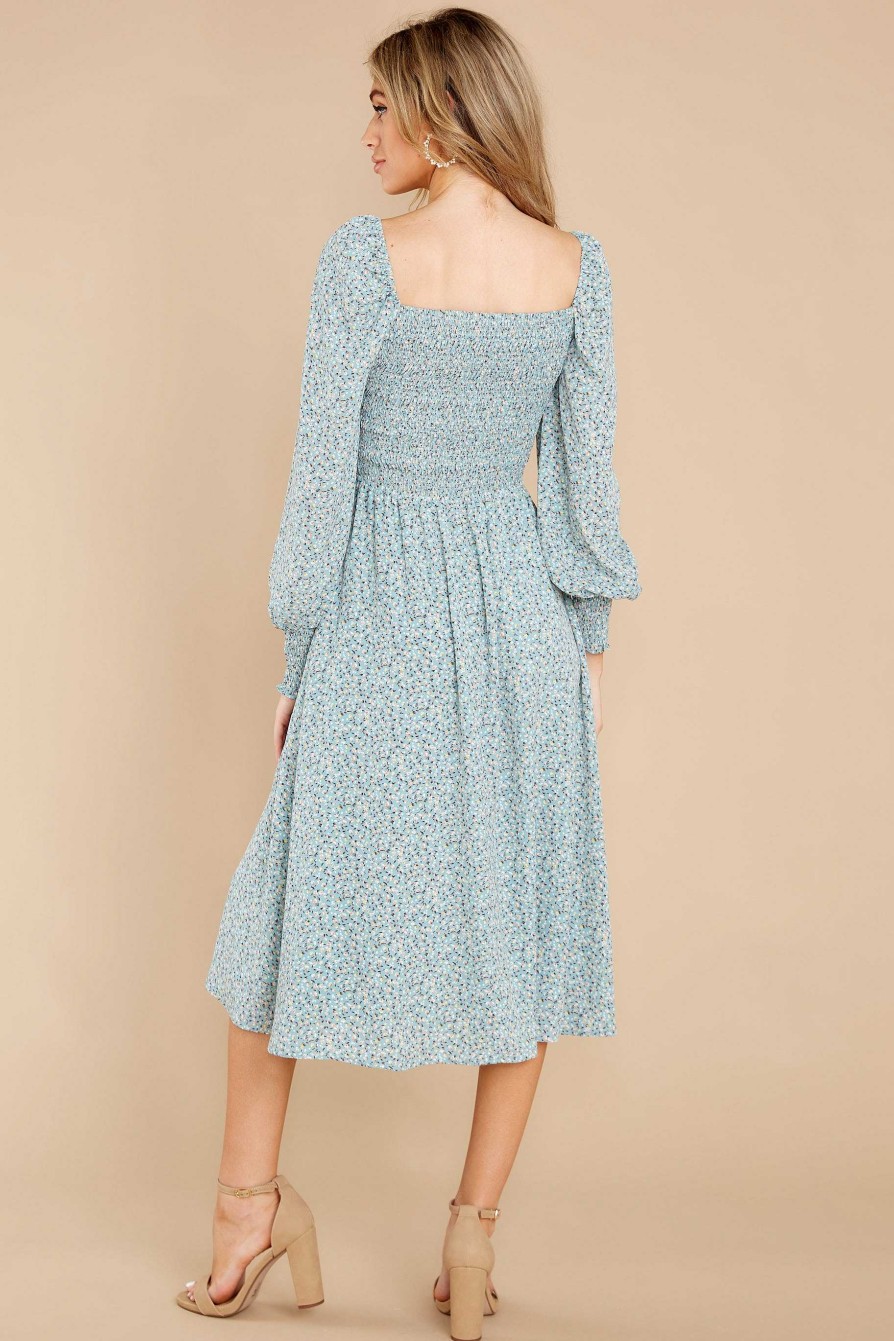 Clothing Aura Mini Dresses | Precious Keepsake Floral Print Midi Dress Mint