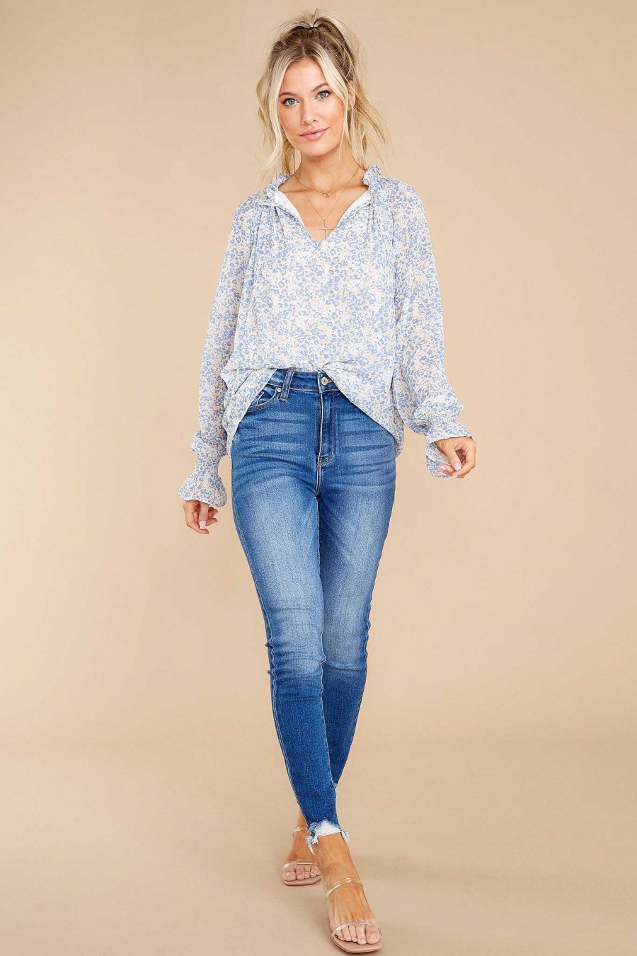 Clothing Red Dress Blouses & Shirts | Anywhere You Like Floral Print Top Blue